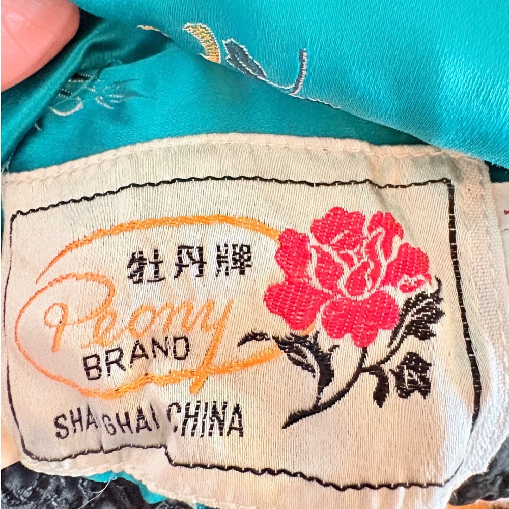 Vintage Reversible Satin Chinese Jacket Teal Black Embroidered Frog‎ Buttons - Picture 15 of 16